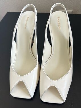 Reformation Cream Open-Toe Slingback Pumps
